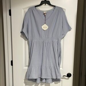 Knox Rose Blue Sundress with Ruffled Tiered Skirt and Dolman Sleeves